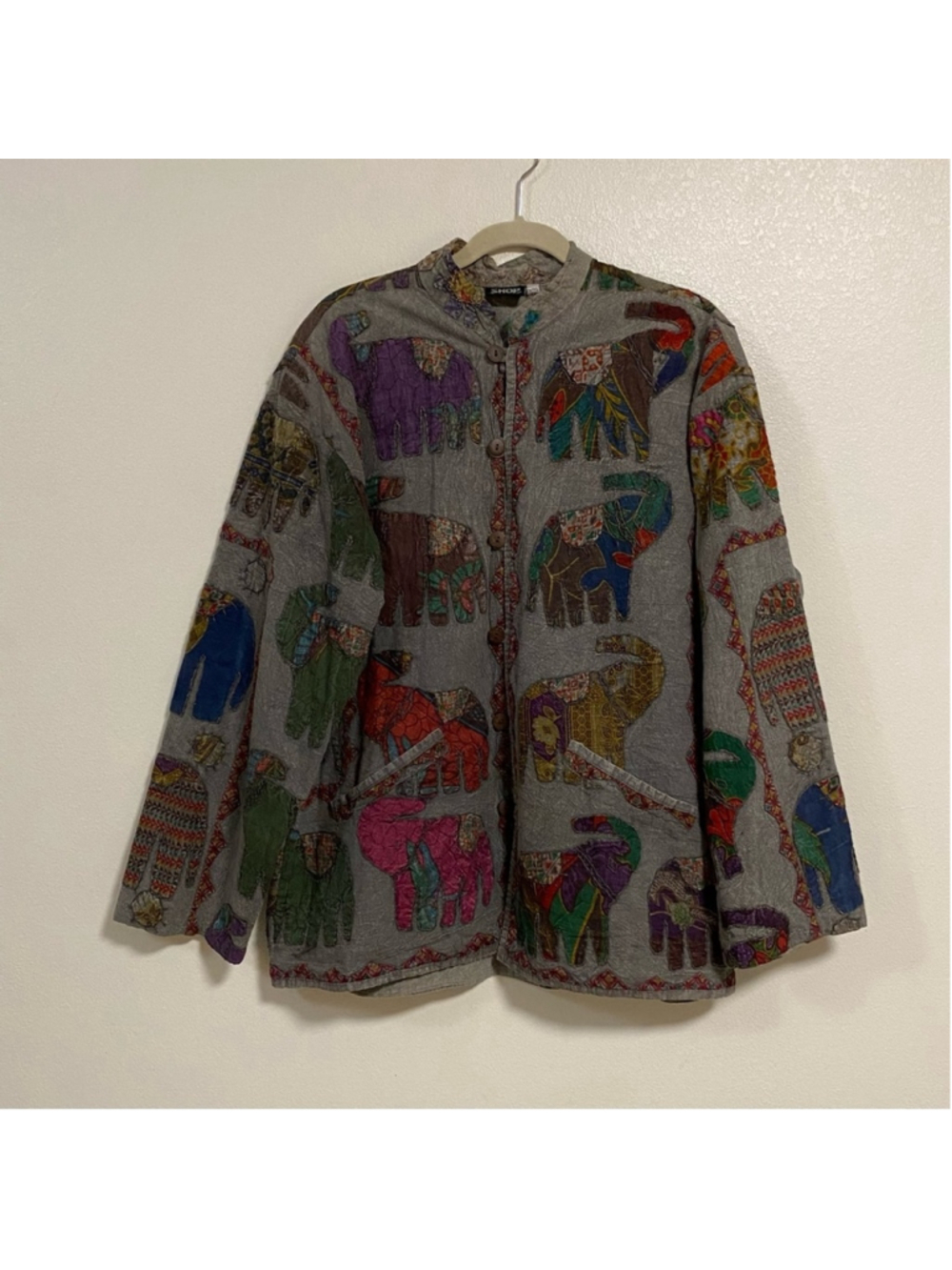 Shop Therapy Jacket Womens Size L/XL Gray Elephant details 100% Cotton Jacket